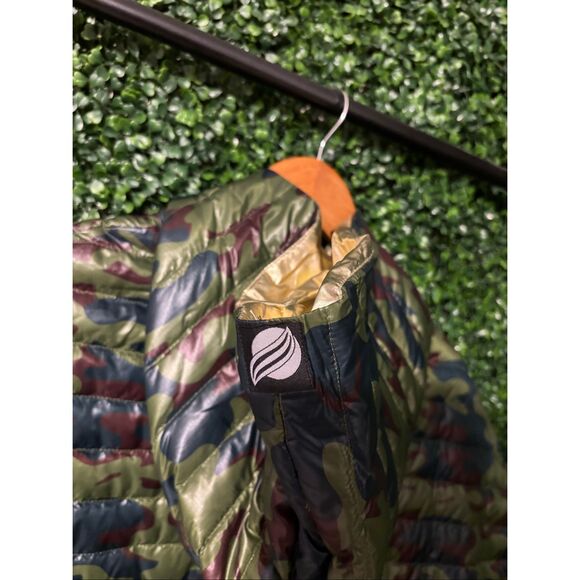 Think Royln Crop Hi Low Hoodie Poncho Green Camo Gold Duck Down XS/S NWT NEW - Picture 5 of 7